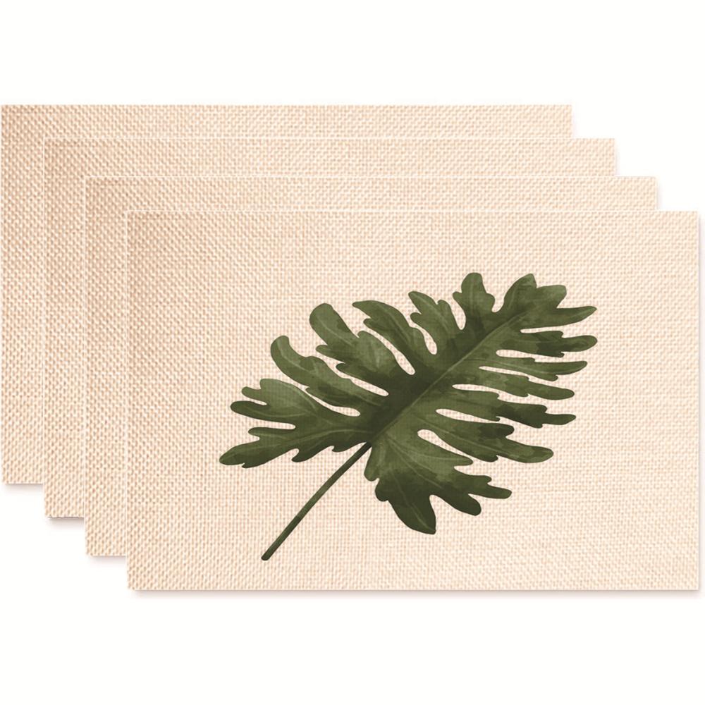 Monstera Design Linen Placemat Heat Resistant Dining Table Mats for Plant Lovers Horticultural Theme Tableware Mats Daily Use