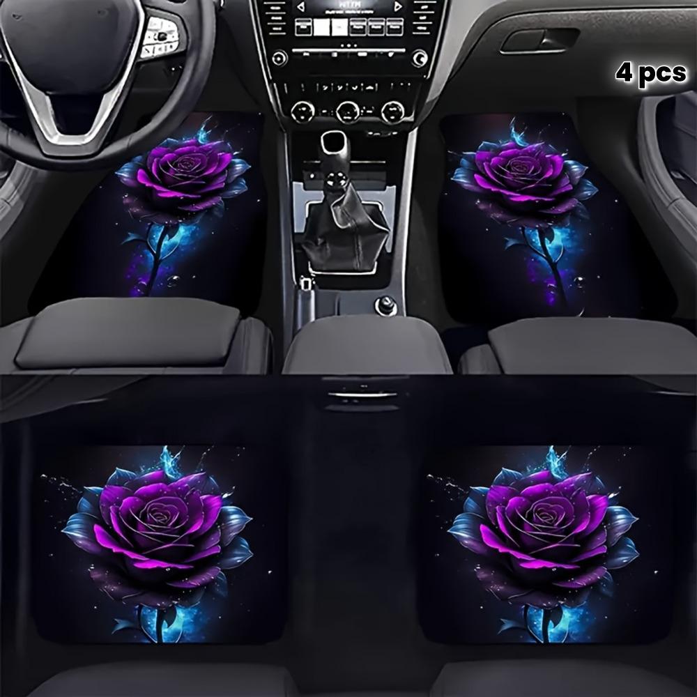 4pcs Non-Slip Rose Design Car Floor Mats Suitable for Cars & SUVs, All-Season Fit Vehicle Floor Liners with Elegant Rose, Ideal Christmas Gift