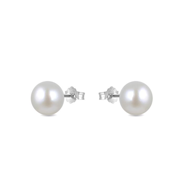 Boucles d'oreilles - Luxenter - Argent 925 - Perle blanche - Finition plaquée rhodium - Clou