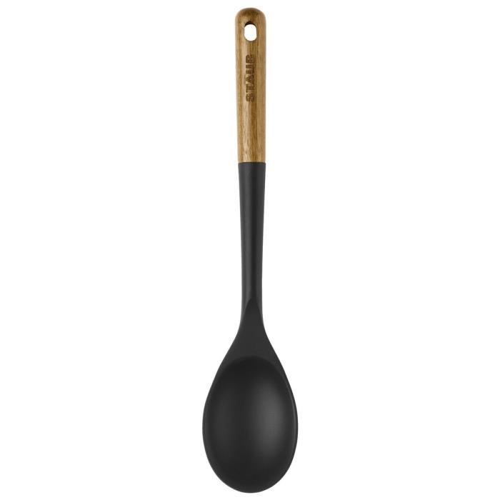 Cuillère à Servir - STAUB - 31 cm - Silicone Noir - Bois d'Acacia - Ustensiles de Cuisine