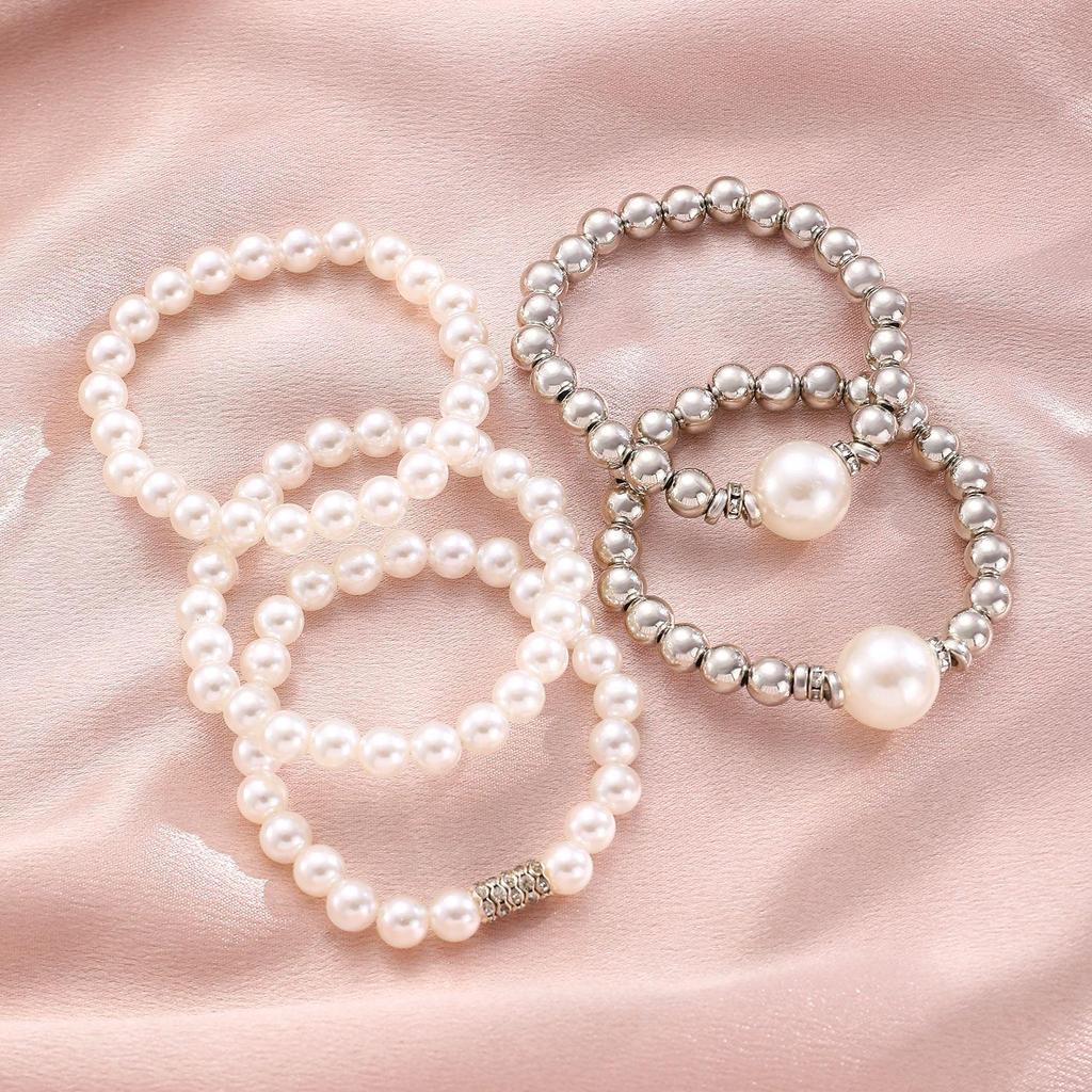 Exaggerated Layered Pearl Bead Bracelet Set for Women