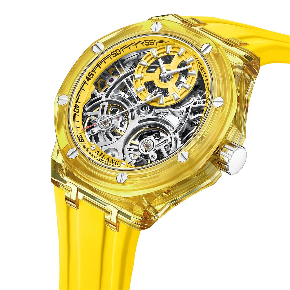Hvide Dobbelte Tourbillon Herreure Luksus Automatiske Mekaniske Ur Gummi Sport Afslappet Sport Militær Vandtæt Ur