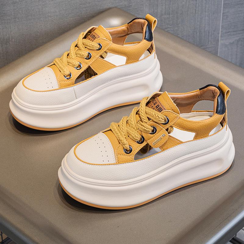 Fashion Summer New Style Women's Shoes Breathable Casual Shoes with Increased Inner Heel Gross Sole Lace Up Design Zapatos De Mujer