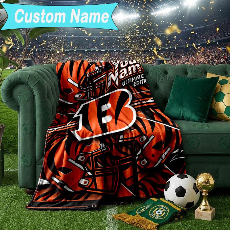 Custom Name Blanket Bengals Helmet Blanket Bedding Blanket for Travel, Camping, Living Rooms, Offices, Sofas, Fan Christmas Gift