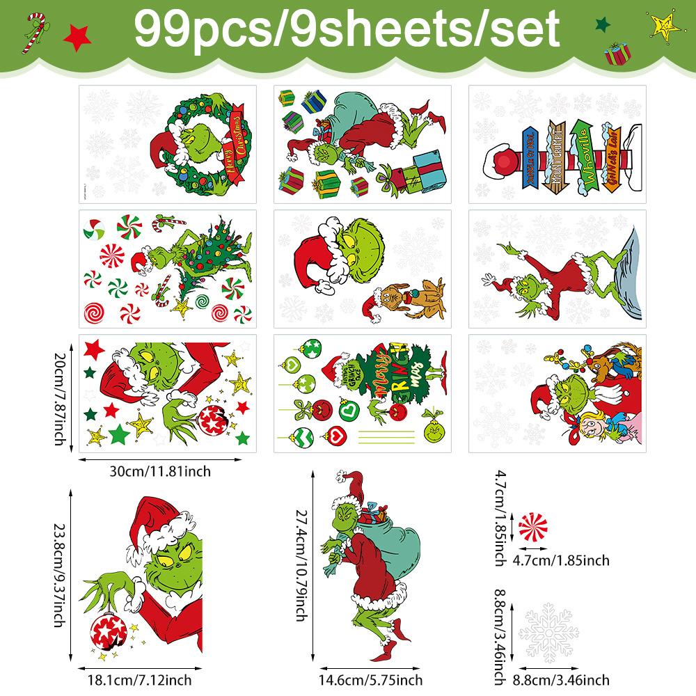 Christmas GrinchWall & Window Stickers! Cartoon GreenMonster Decor For Festive Fun, Perfect For Holiday Home Makeover.