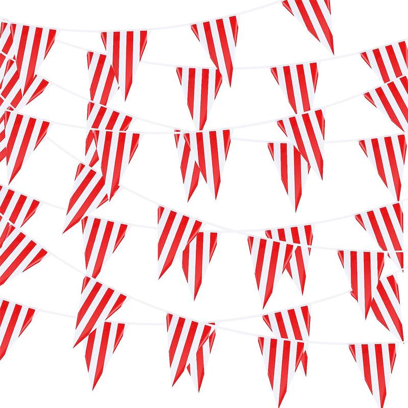 30m Red-White Striped Circus Carnival Pennant Bunting for Parties and Decorations