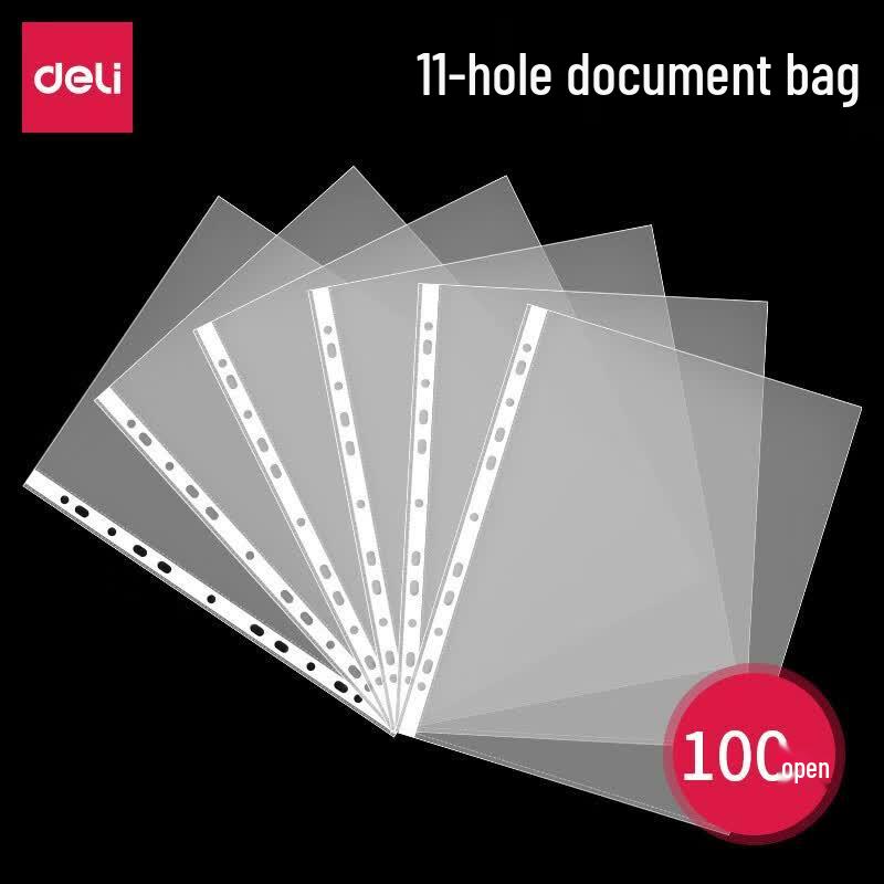 Deli 11-Hole A4 Transparent Document Protectors (100-Pack)