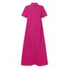 Long Women Dress Stand Collar A-line Solid Color Short Sleeves Plus Size