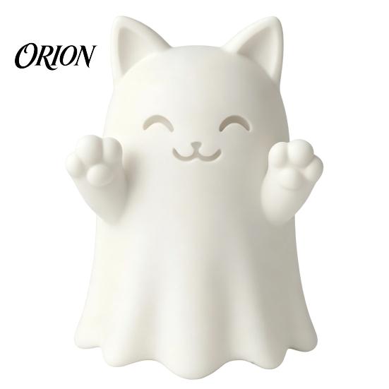 Collectible Art Figures 3D Printed Cute Ghost Cat Figurine, Wink Smile Surprise Spooky Halloween Decor, Unpainted Decorations Blank White DIY