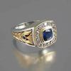 Classic Style Men's Ring for Engagement Noble Temperament Micro Paved Zirconia with Blue Stone Luxury Gift