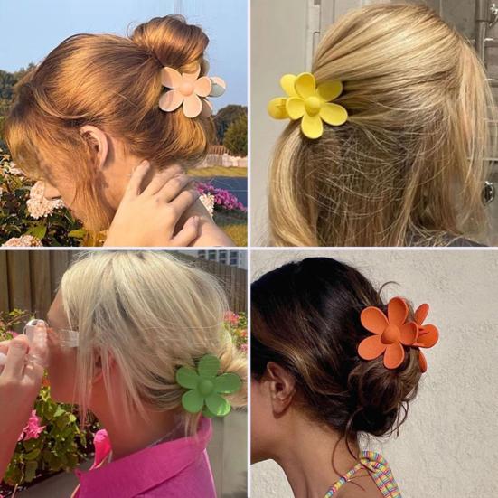 Flower Shape Hair Claw Non-slip Design Back Head Hair Clip Candy Color Plastic Hair Clamp Hair Accessory