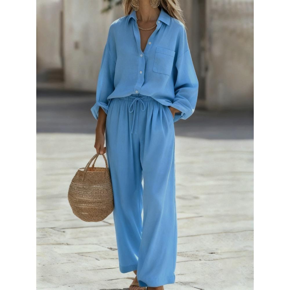 New Solid-color Set of Loose-fitting Long-sleeved Tops for Women