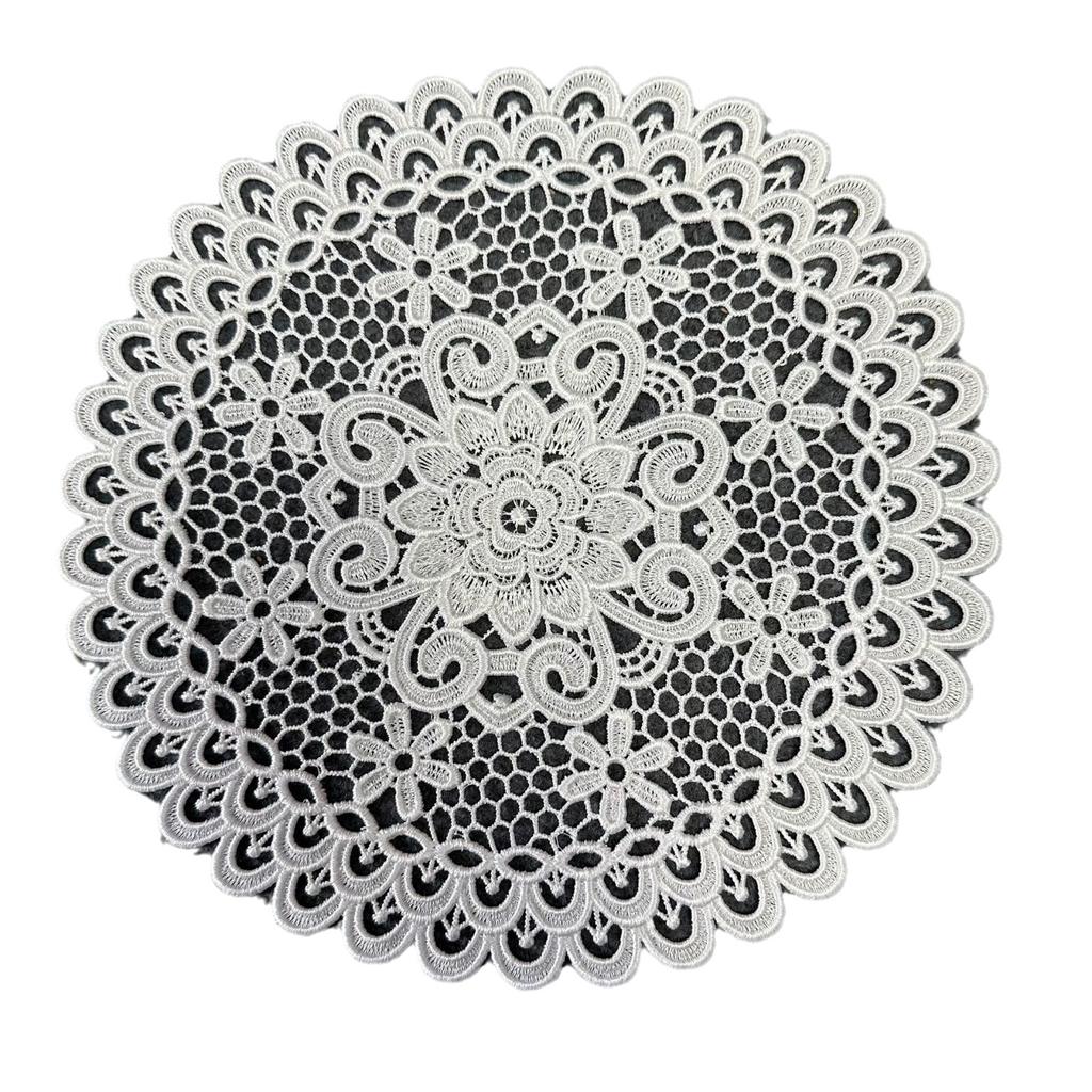 New French Retro Water-soluble Lace Placemat White Round Hollow Heavy Industry Embroidery Table Mat
