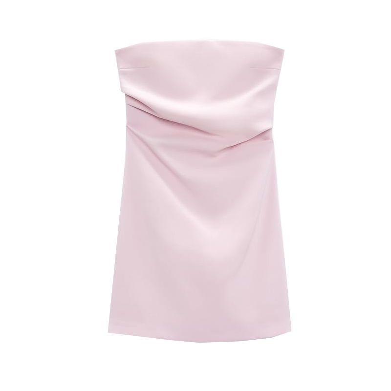 Spring New Style White Ruched Silm Straight Collar Tube Top Dress 7905717 3067365 3180332