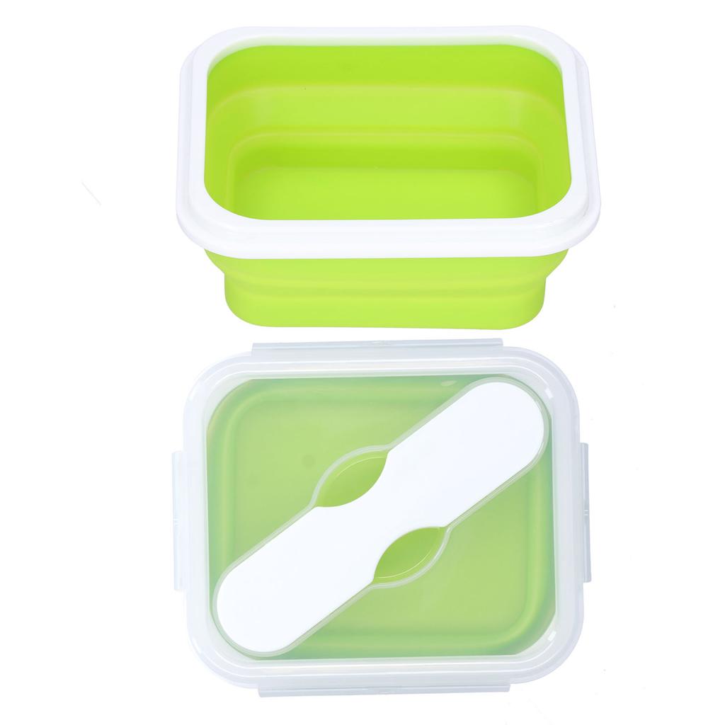 Silicone Insulation Box Portable Lunch Box with Integrated Fork Spoon for Office SchoolFruit Green