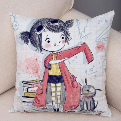 Bunter Märchenwelt Kunst Kissenbezug Dekor Lieblicher Cartoon Mädchen Kissenbezug für Sofa Zuhause Superweicher Plüsch Kissenbezug