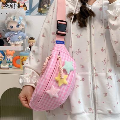 Bolsa de peito xadrez da moda grande capacidade lazer ao ar livre ombro mensageiro bolsa fresca e doce esportiva porta-celular pochete
