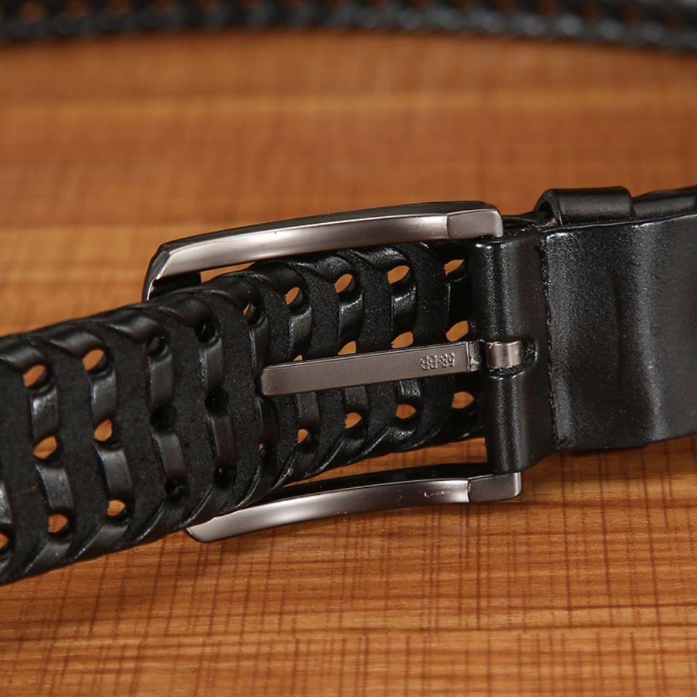 Retro Men Weave Belt Zinc Zinc Alloy Jeans Waistband Fashion Male Genuine Leather Belt  Gifts