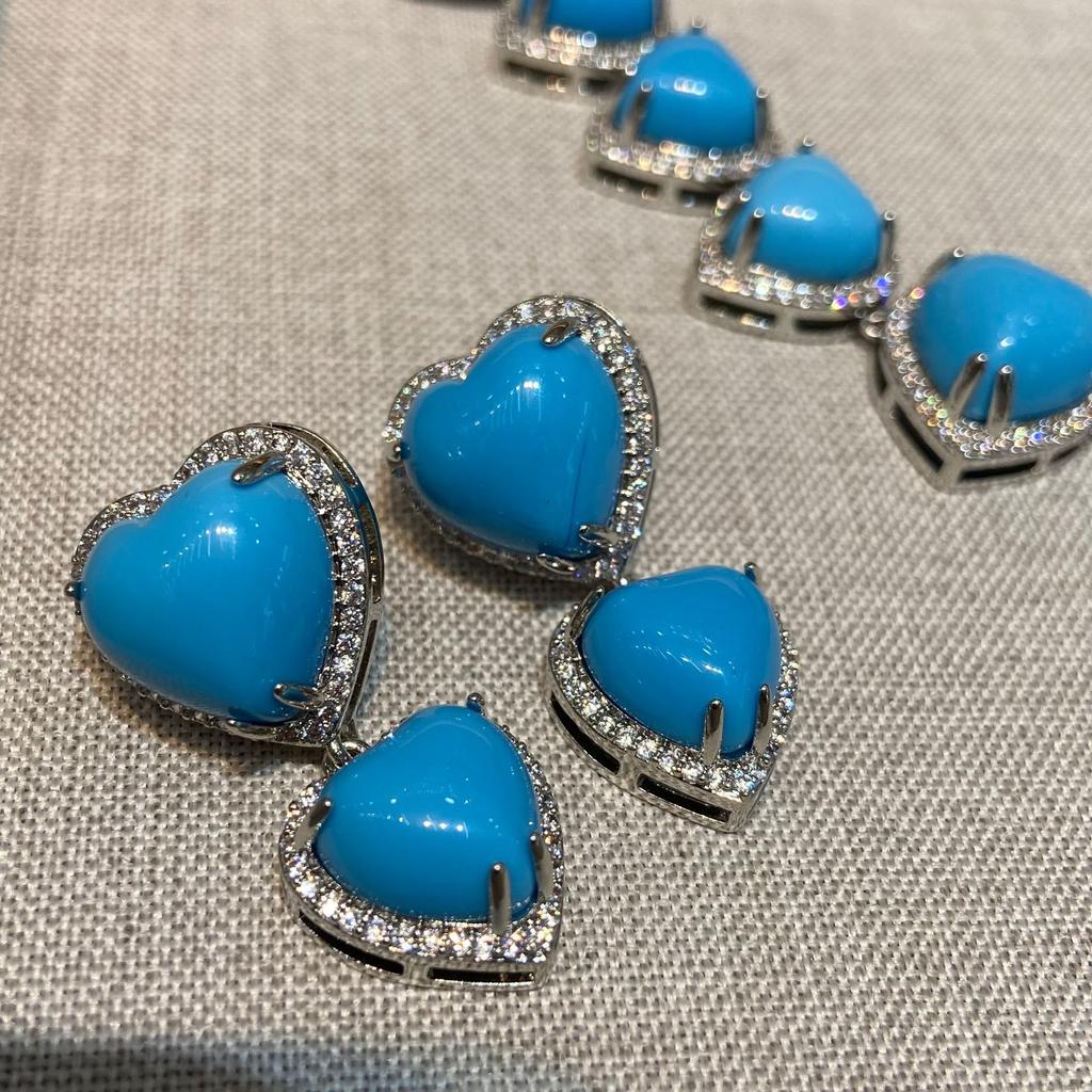 Necklace Bohemian Zircon Blue Turquoise Love Stud Earrings Necklace Women With Skirt Set