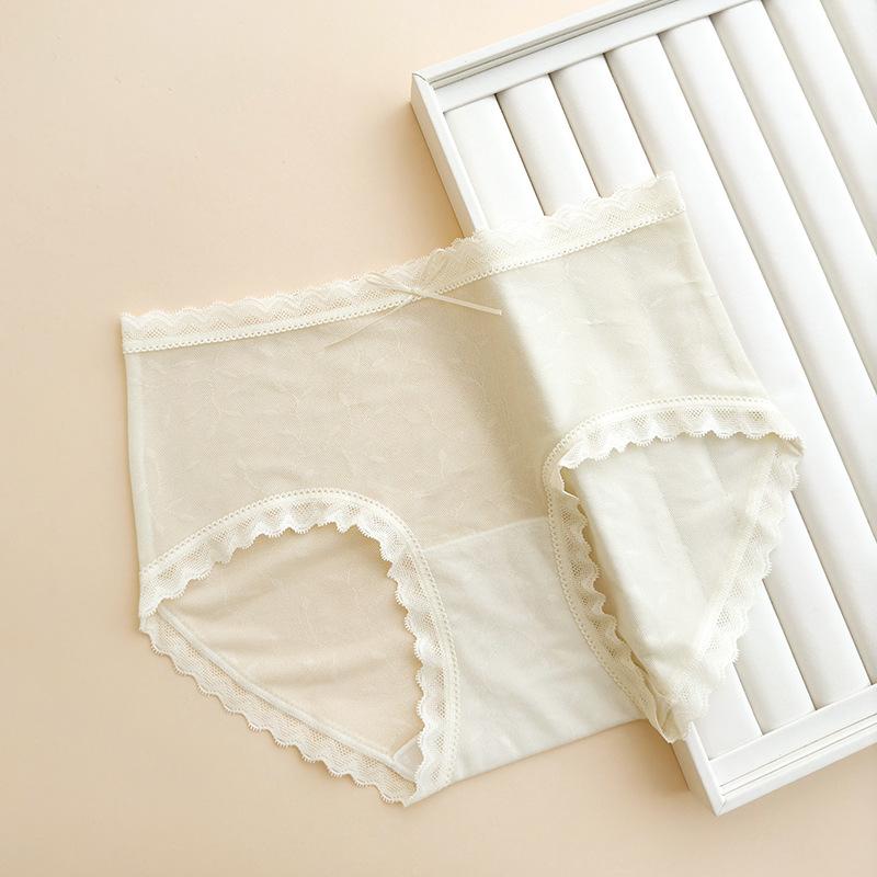 Girls Summer Ultra Thin Pure Sexy Lace Romantic Jacquard Mesh Cotton Crotch Waist Triangle Briefs