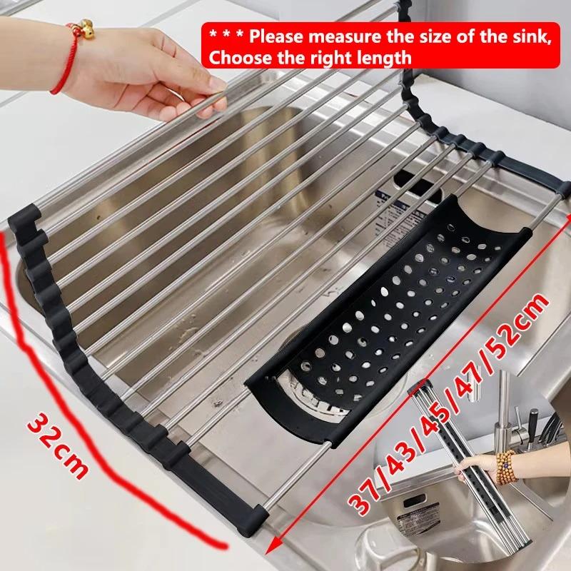 Roll Up Dish Drying Rack over sink,304 Stainless Steel Dish Drainer Shelf Organizer Tableware Plate Storage Kitchen accessories