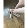 Rivet Single Shoes Women's Thick Heel Pointed Toe Nude French Flats 2025 Spring New Side Empty Patent Leather Bag Head Sandals