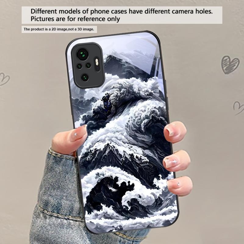 Abstrakte Moderne Wellen Für Redmi Note 14 Pro+ 13 Pro 8 9 9S 12S 10 Pro 11 12 13C 14C A3 12 13 K60 Ultra Schwarze Glas Handyhülle