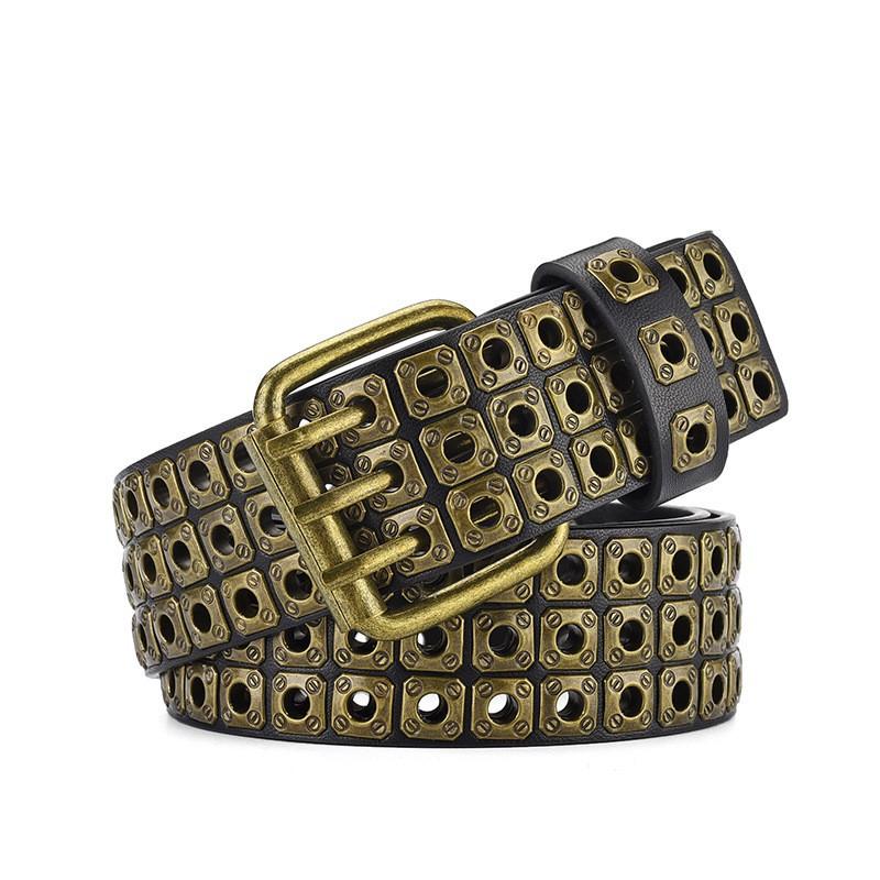 

Meier Rivet metal eyelet belt - trendy hip-hop style leather belt - jeans accessory strap 110cm бронзовий