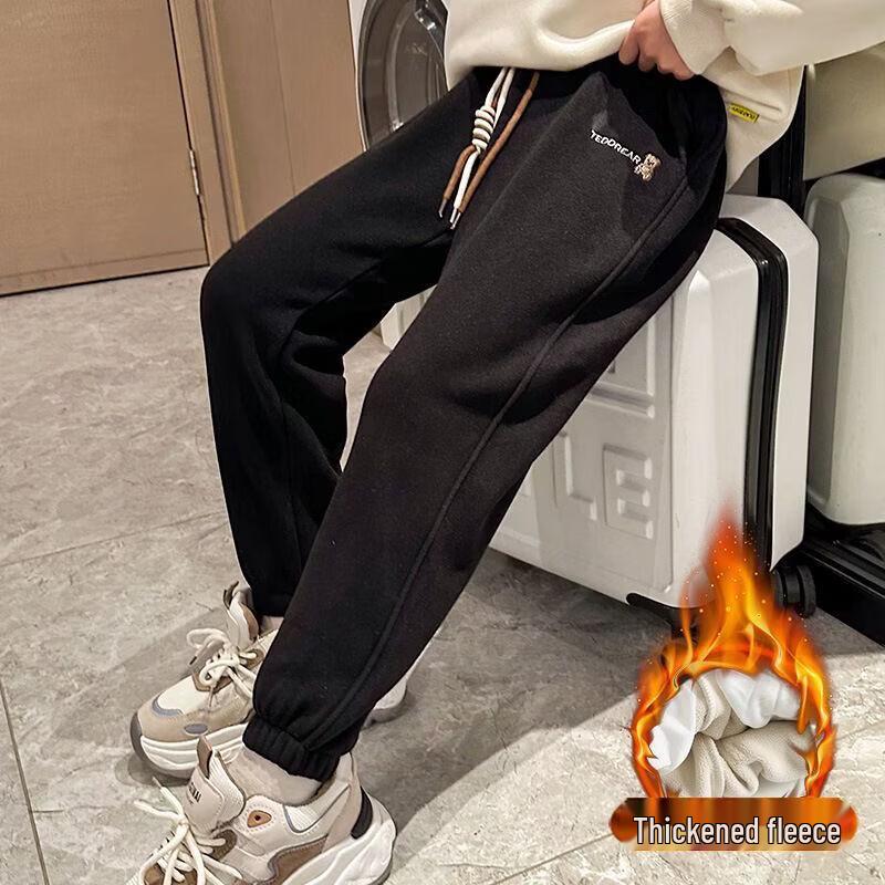 Girls' Korean Style Fleece-Lined Warm Casual Pants