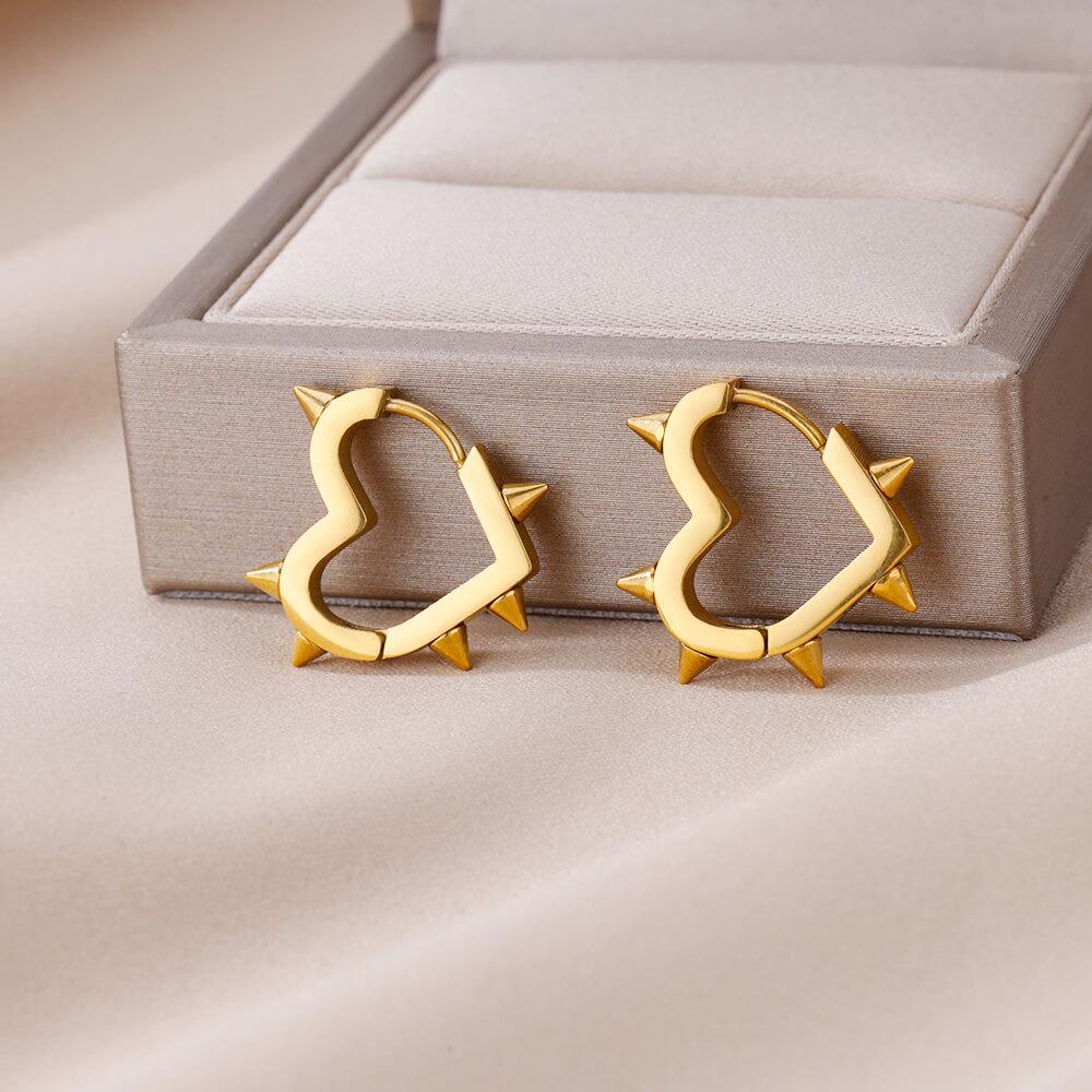 Punk Goth Heart Earrings For Women Black Sliver Gold Color Star Square Stainless Steel Earrings Piercing Rock Jewelry Gifts 2023