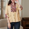 ZANZEA Women Ethnic Print Casual V-Neck 3/4 Sleeve Loose Blouse