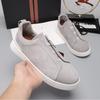 Mens Genuine Leather Slip-On Casual Sneakers Low-Cut Breathable Lightweight Comfortable Everyday Shoes