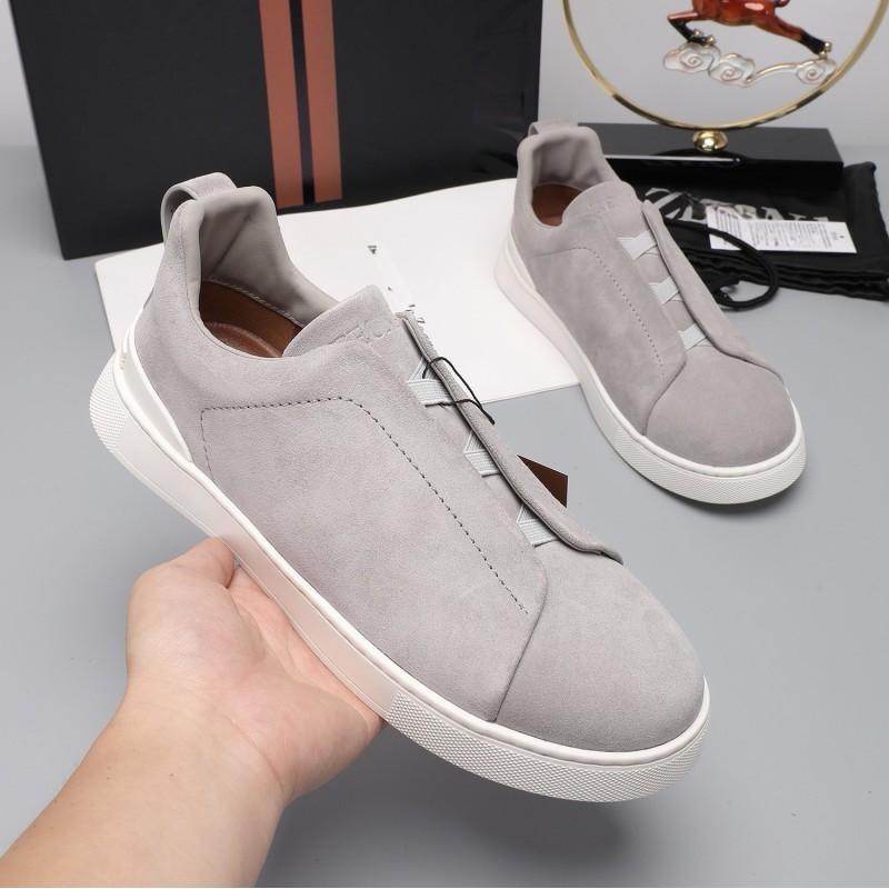 Mens Genuine Leather Slip-On Casual Sneakers Low-Cut Breathable Lightweight Comfortable Everyday Shoes
