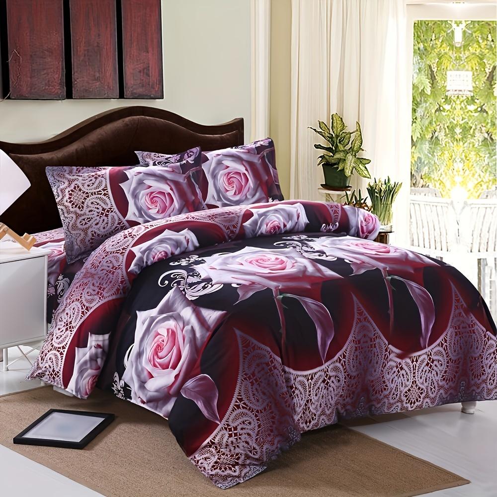 

3pcs Duvet Cover Set, Flower Print Bedding Set, Soft Comfortable Duvet Cover, For Bedroom, Guest Room Decoration Christmas Gifts Duvet Cover Set&EU Single(135x200cm)