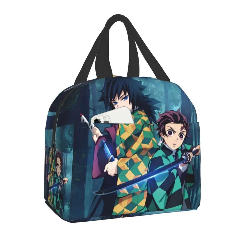 Niedliche Anime Muichiro Tokito Isolierte Lunchtasche für Frauen Kimetsu No Yaiba Kühltasche Thermische Bento-Box Schulfutter-Aufbewahrungstasche