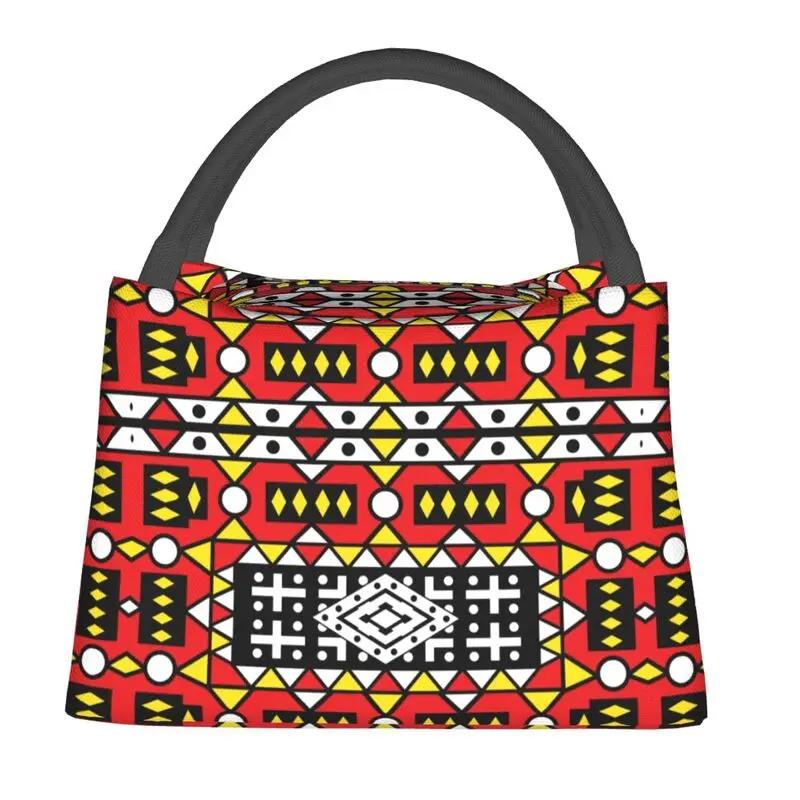 African Kente Cloth Design Lunch Boxes for Traditional Africa Ethnic Pattern Cooler Thermal Food Insulated Lunch Bag Container