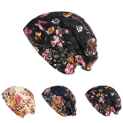 Ethnischer Spitzenblumen Baggy Beanie Mütze Damen Frühling Sommer Atmungsaktiv Lässig