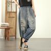Dimanaf 2025 New Summer Basic Elastic Jeans Pants Women Loose Denim Printing Trousers Big Casual Blue Pants