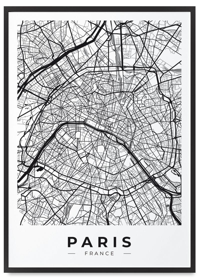 

Плакат з планом міста Париж у чорній рамці 21x30 cm