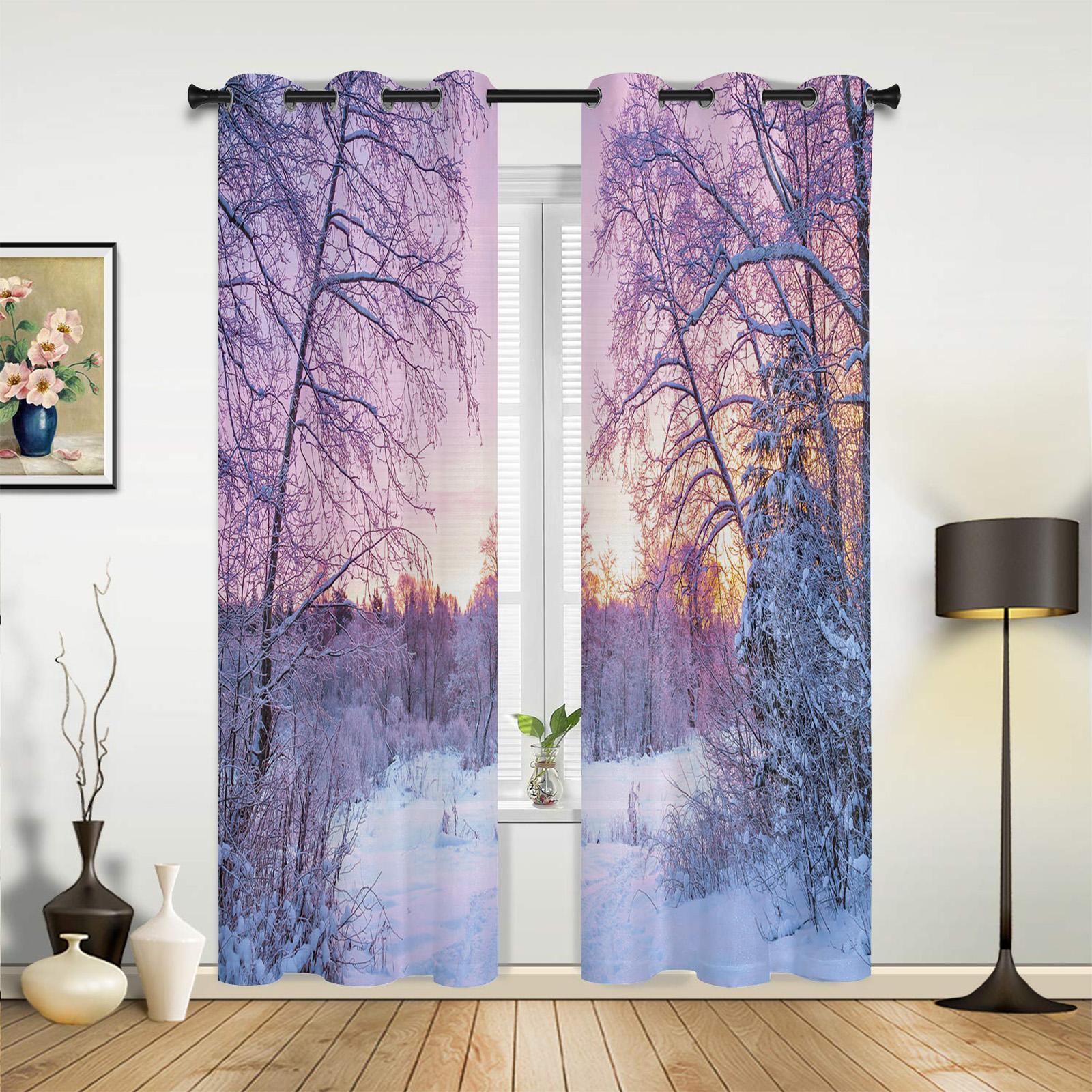 

Maple Leaves Red Forest Starry Sky Window Curtains Home Decoration Living Room Kid Cortinas Kitchen Bedroom Made Of Polyester Decor W100*H130(CM)-Grommet top&2PCS