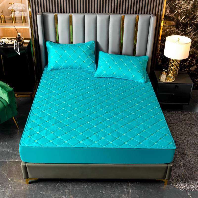 

3 шт. хлопковые постельные принадлежности с вышивкой, бытовые наволочки, сплошной цвет, утолщенная простыня, наматрасник 200x220cm павлин голубой