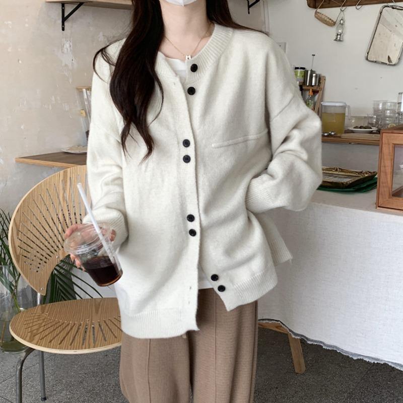 Autumn and winter new loose lazy wind knitted cardigan top women's fashion simple versatile sweater jacket