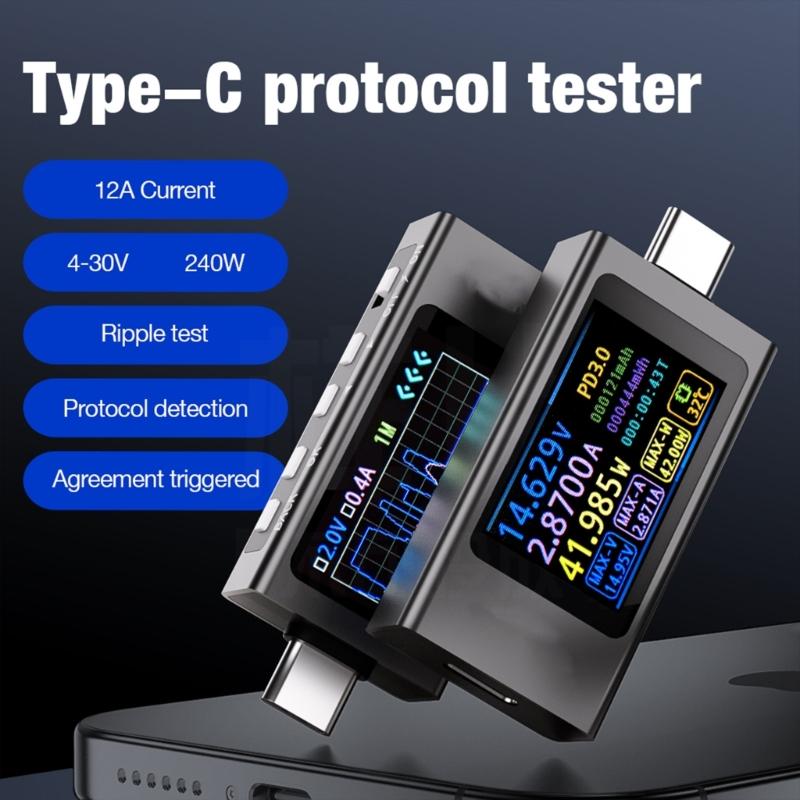 Multifunction Digital Voltage Current Meter For USB C Devices Data Display Digital Ammeter Voltmeter Aluminum Case