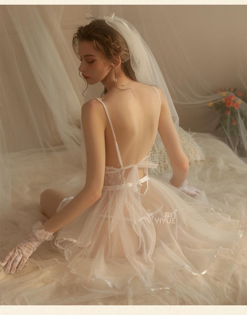 Yi Yue Lace Bridal Lingerie Set - Sexy See-through Wedding Dress Uniform 