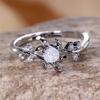 Small Round Stone White Opal Tree Branches Leaf Thin Rings For Women Vintage Silver Color Wedding Bands Birthstone Jewelry Gifts