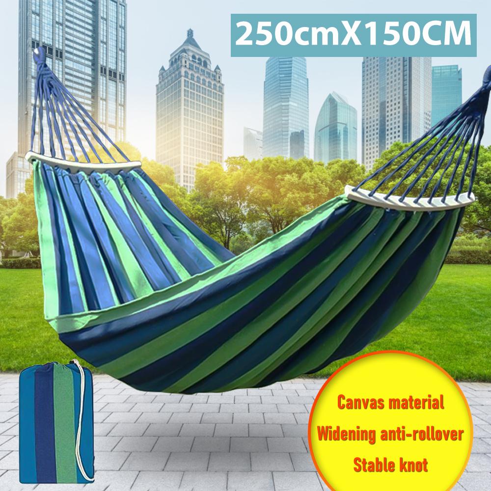 Thick Canvas Hammock Outdoor Camping Indoor Childrens Swing Thickened Striped Hammock Multi Functional Hammock