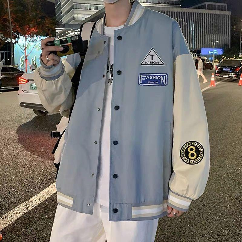Men's Korean Style Trendy Baseball Jacket: Loose Fit, Versatile, Hong Kong-Inspired, Perfect for Spring and Autumn.