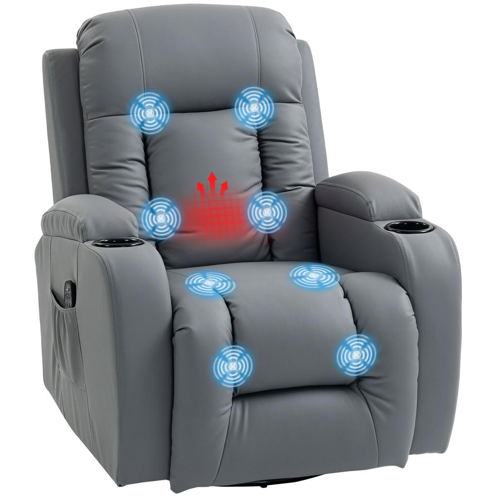 Massage Recliner Armchair, PU Leather Recliner Chair, Grey