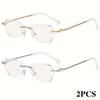 2PCS Reading Glasses Frameless Diamond Trimming Presbyopic Glasses Anti Blue Super Light Reading Glasses