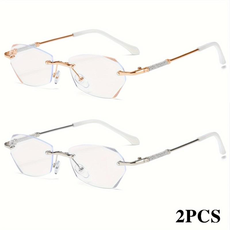 

2PCS Reading Glasses Frameless Diamond Trimming Presbyopic Glasses Anti Blue Super Light Reading Glasses 4.0